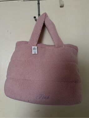PINK Victoria's Secret Plush Teddy Tote Bag - Light Pink
